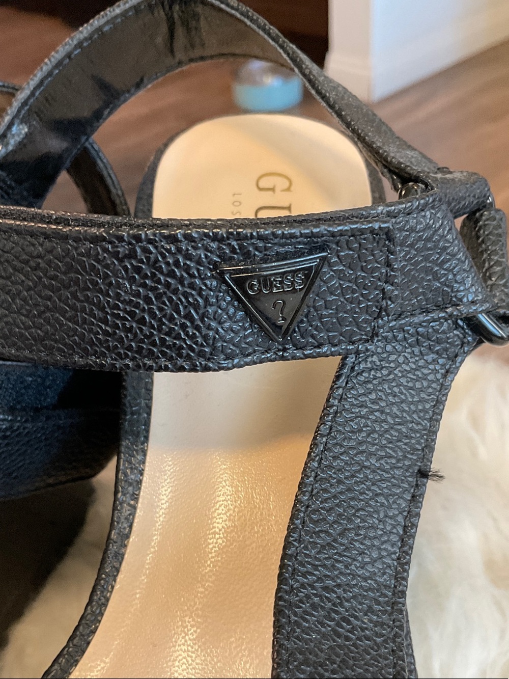Guess Black Platform Wedge Sandals with Ankle Strap - Picture 8 of 9